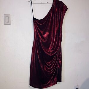 Grace Karin One Shoulder Dress in Deep Red